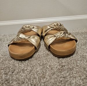 ANTONIO MELANI Gold Knot Slide Sandals, Size 9